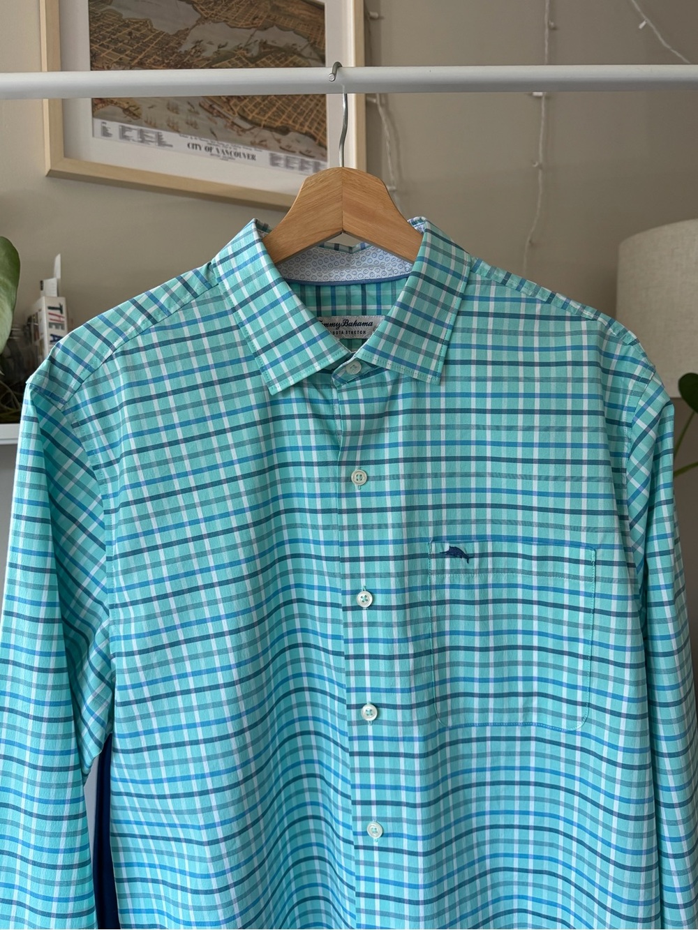 Tommy Bahama Sarasota Stretch Aqua Plaid Long-Sleeve Button-Down Shirt